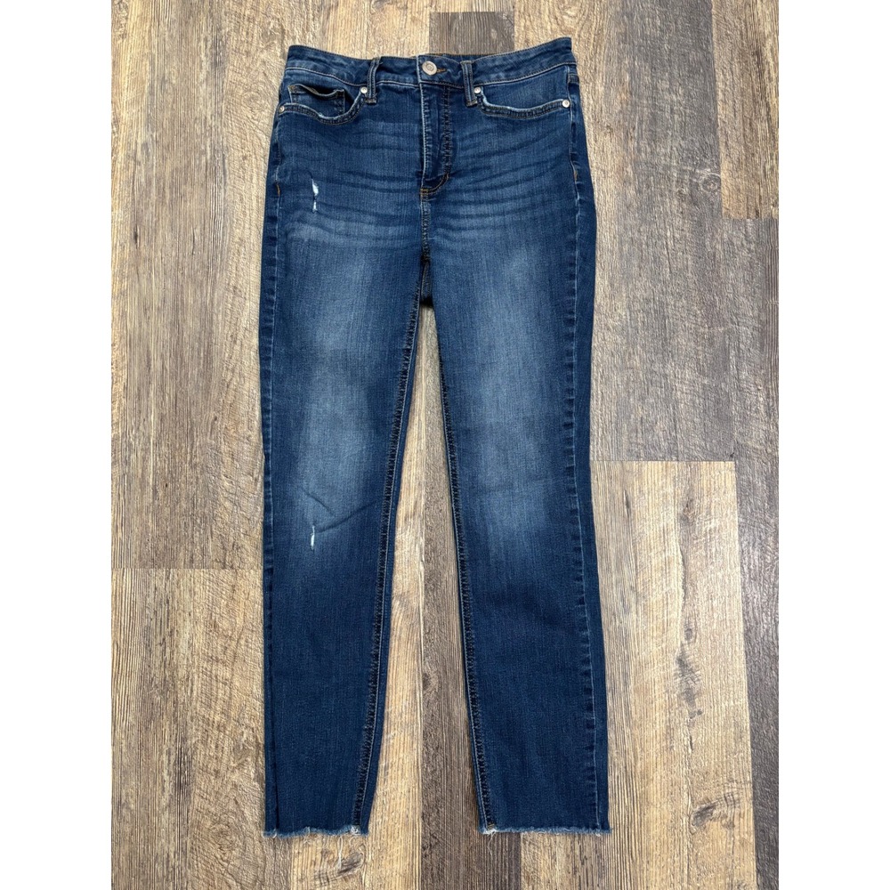 LC Lauren Conrad Skinny Ankle Jeans Dark Wash High Rise Raw Hem Size 8